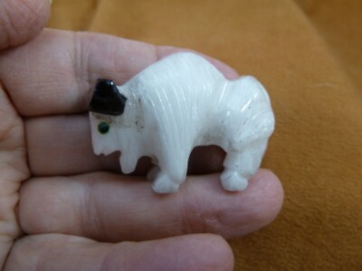 (Y-BUF-410) White Alabaster + onyx BUFFALO bison gemstone gem figurine stone