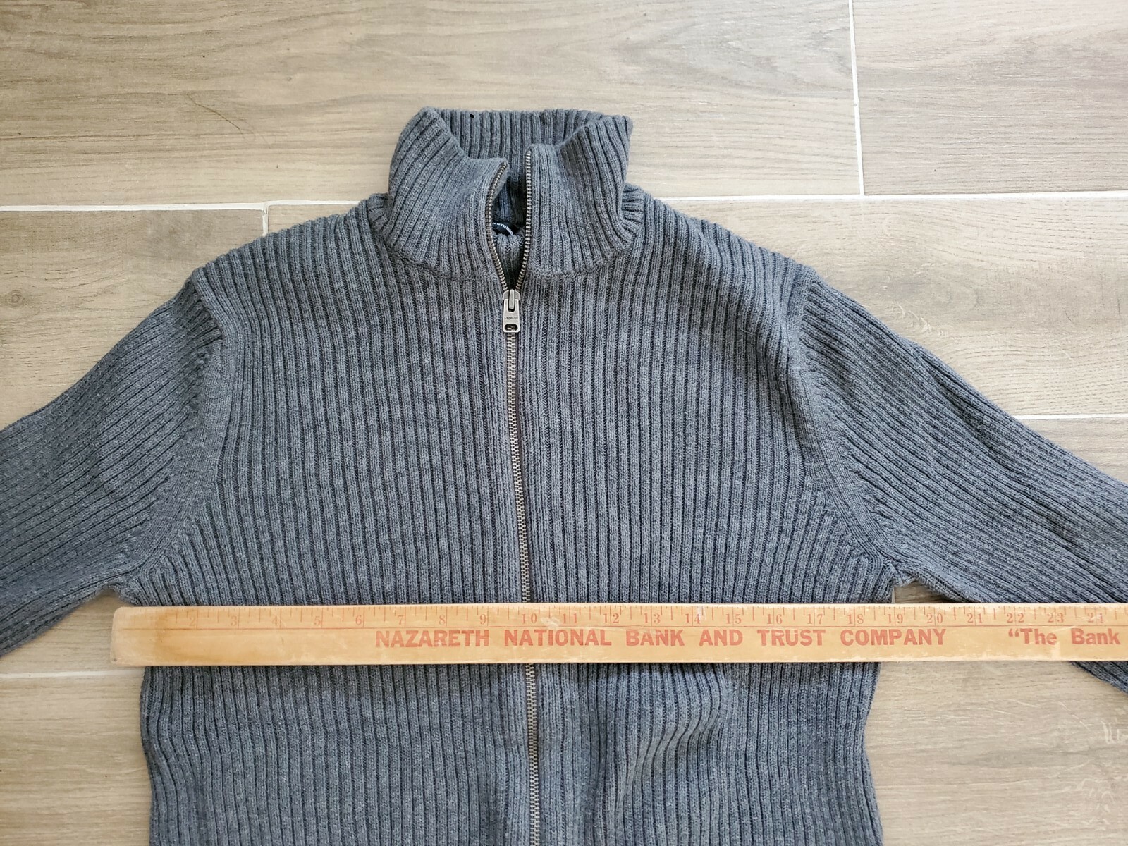 Dark Gray Ribbed Zip-up Sweater (Size 