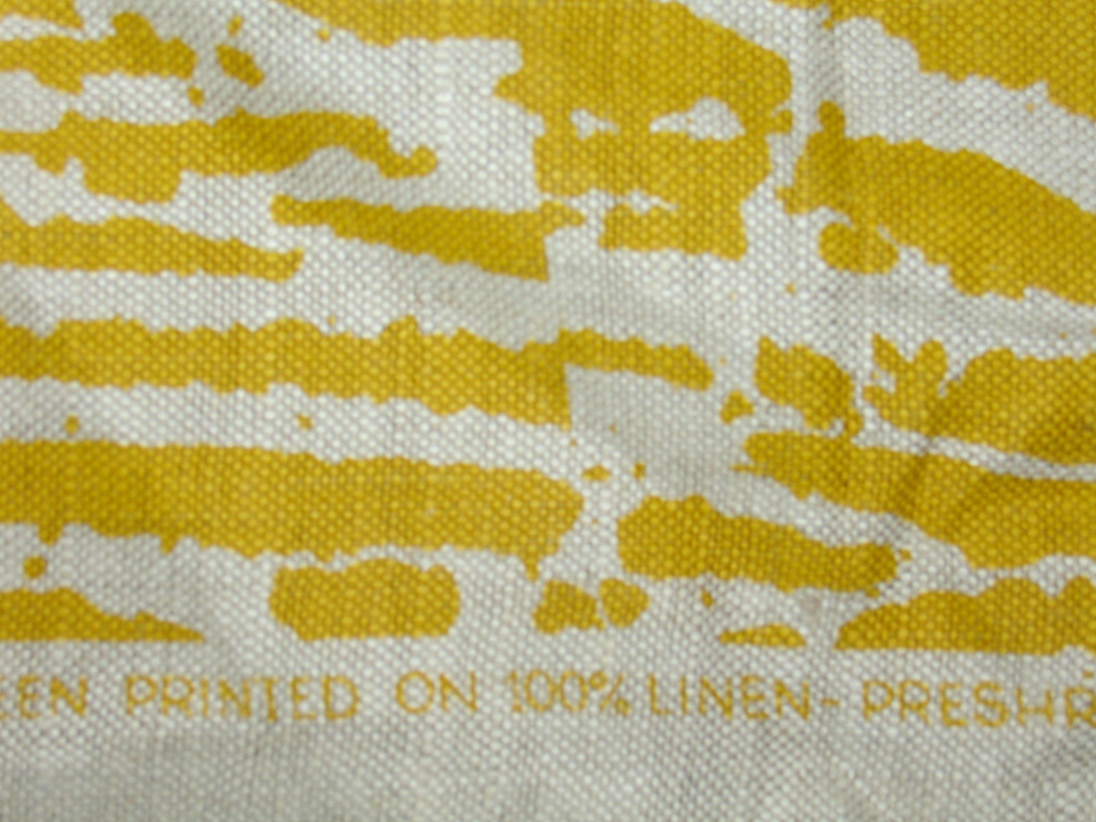 Rare Vintage MCM Abstract Screen Print Mustard Yellow Linen Fabric 2+ yards