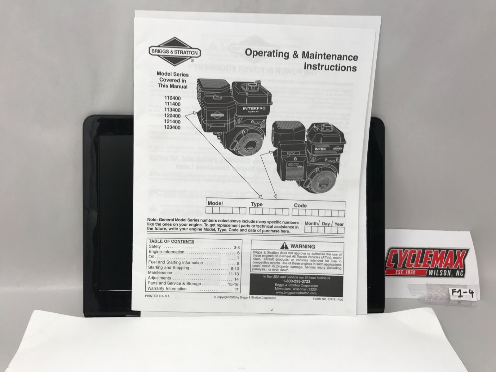 A Briggs & Stratton Engine 110400+ other models Operating