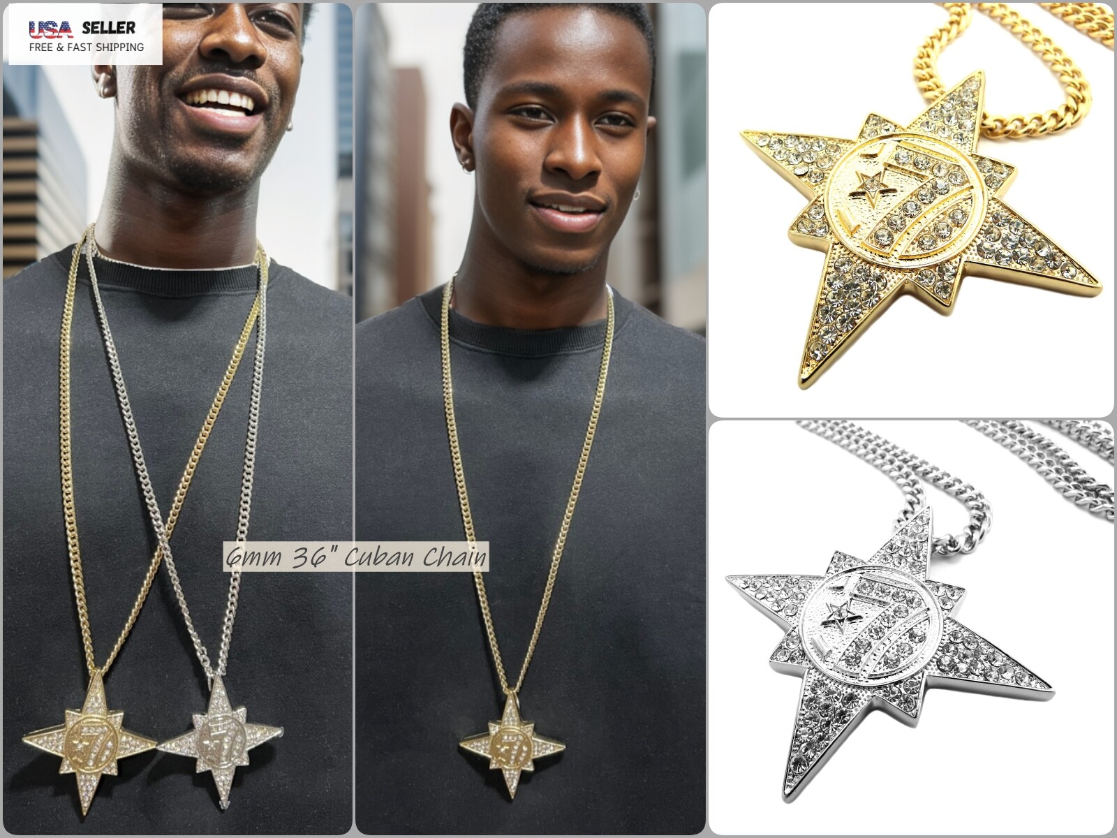Hip Hop 5 PERCENTER Style 7 Star Pendant 6mm 36 Hip Hop 5 PERCENTER Style 7 Star Pendant 6mm 36