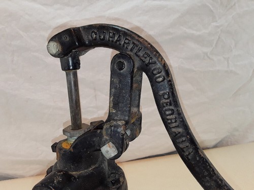 Antique Cast Iron Brass Sleeve Hand Pump Well Cistern ~CJ HARTLEY CO. Peoria ILL