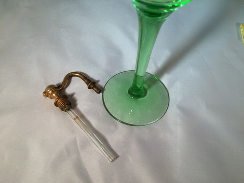 Volupte Aristo Or Devilbiss Antique Perfume Bottle Atomizer Vaseline Glass Green