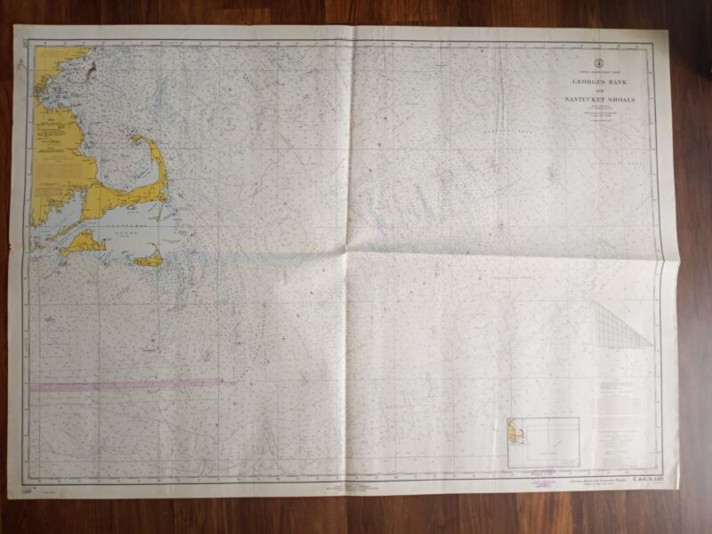ORIGINAL ANTIQUE MAP TERRITORY NAUTICAL CHART Georges Bank and Nantucket Shoals