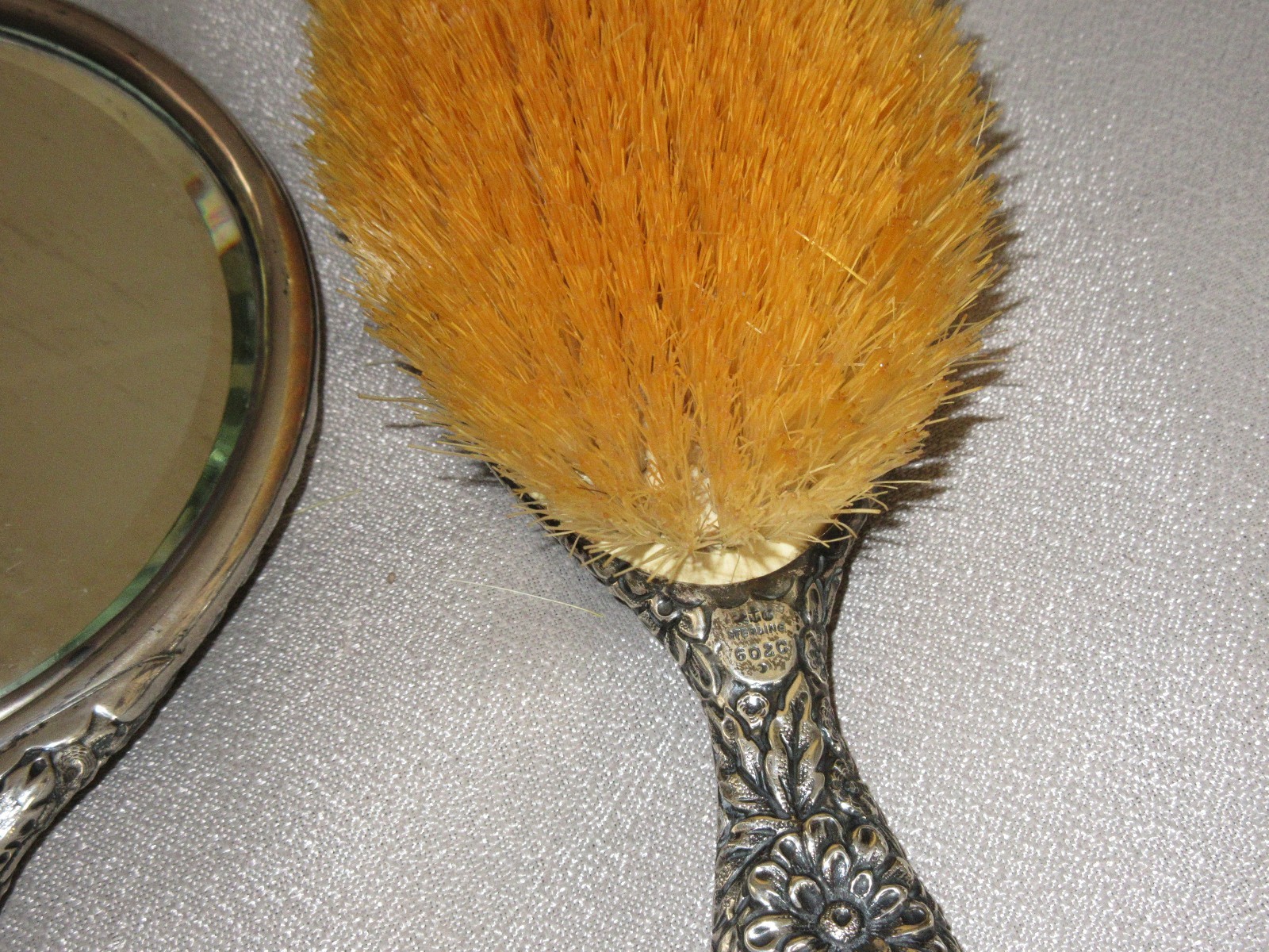 ANTIQUE VICTORIAN STERLING  DRESSER SET MIRROR AND BRUSHES REPOUSSE GORGEOUS!!