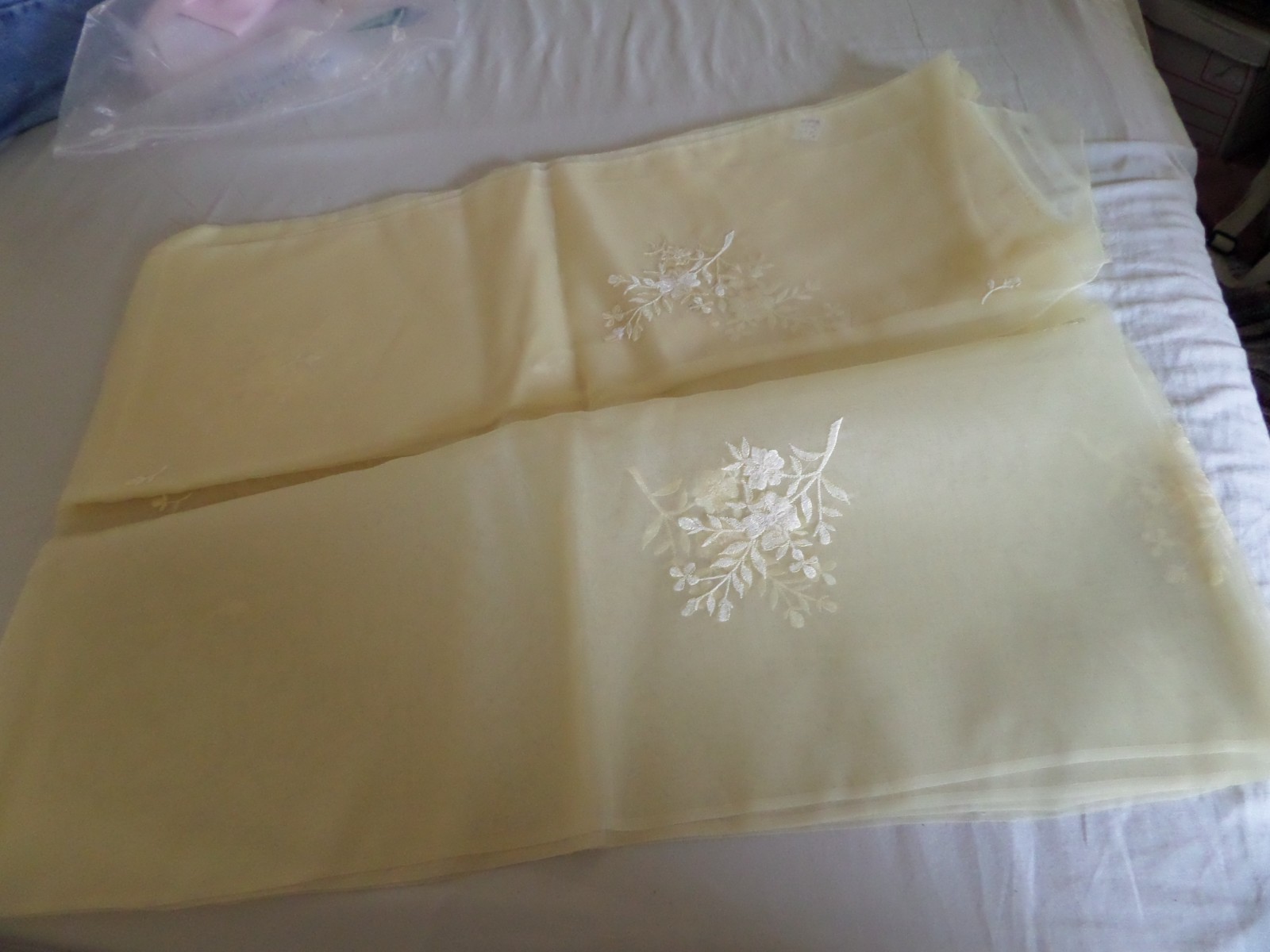 Vtg Yellow organdy type Sheer Embroidered fabric 3 yds 42