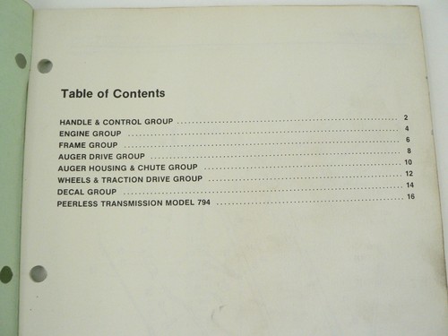 Vintage 1985 Simplicity Parts Manual Catalog Snowthrower Model 555