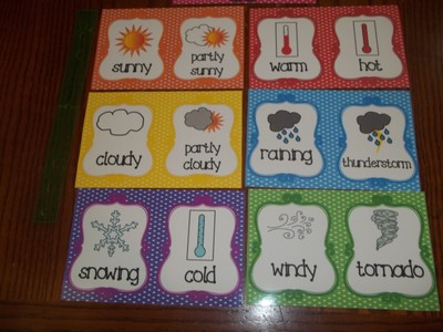 7 Weather Clip Chart Cards.  Preschool Classroom supplies and accessories.  Dayc