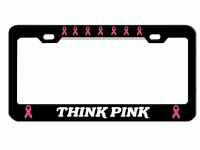 Think Pink Breast Cancer Ribbons Car License Frame 