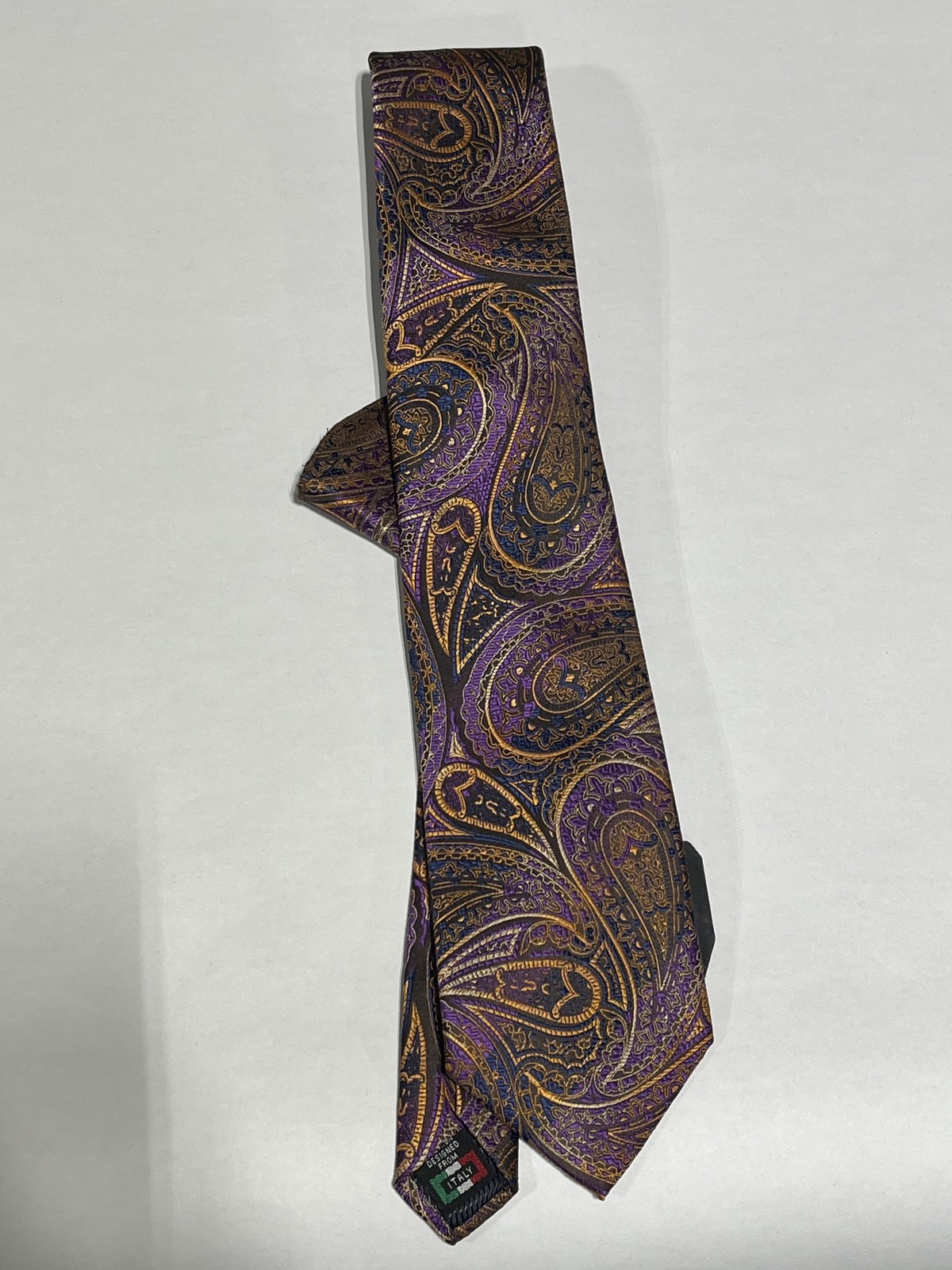 Mens Gianfranco Purple Tie With Gold Paisley Pattern NEW