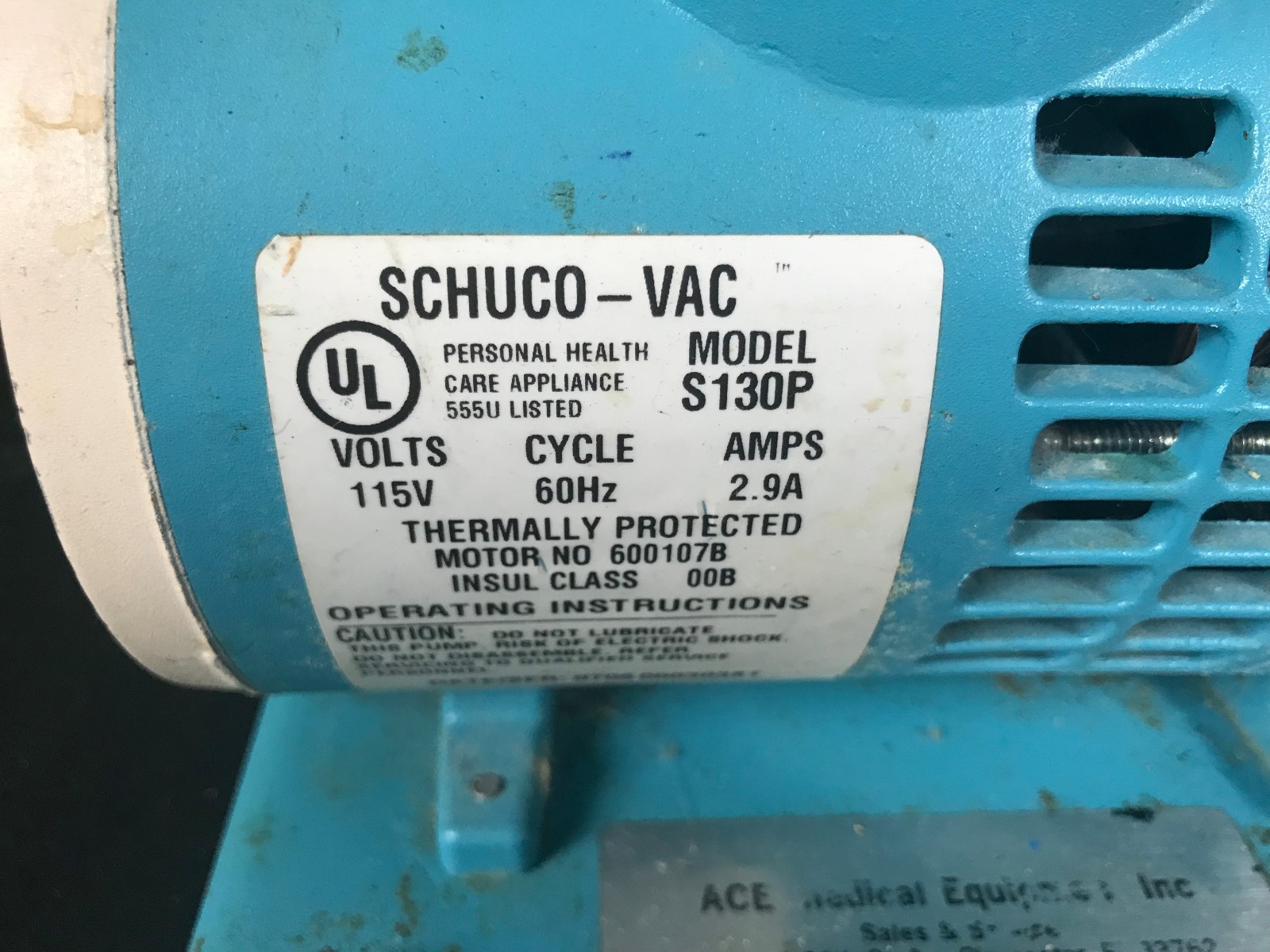 Schuco Vac S130 Vacuum Aspirator Suction Oil-Less Pump 60Hz Cycle 115V 2.9A used