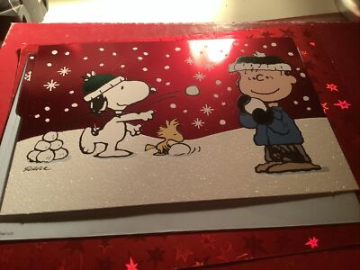 Christmas Hallmark glittered Card Charlie Brown, Snoopy and Woodstock Unused+env
