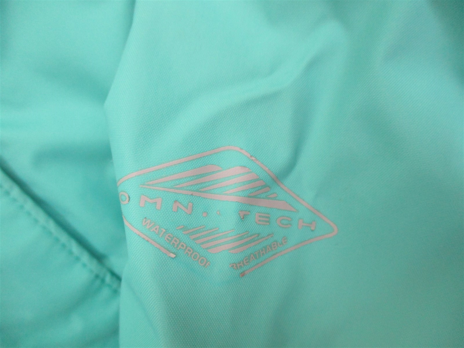 COLUMBIA #K2002 Girls Size M Omni-Tech Lightweight Hooded Aqua Green Rain Jacket