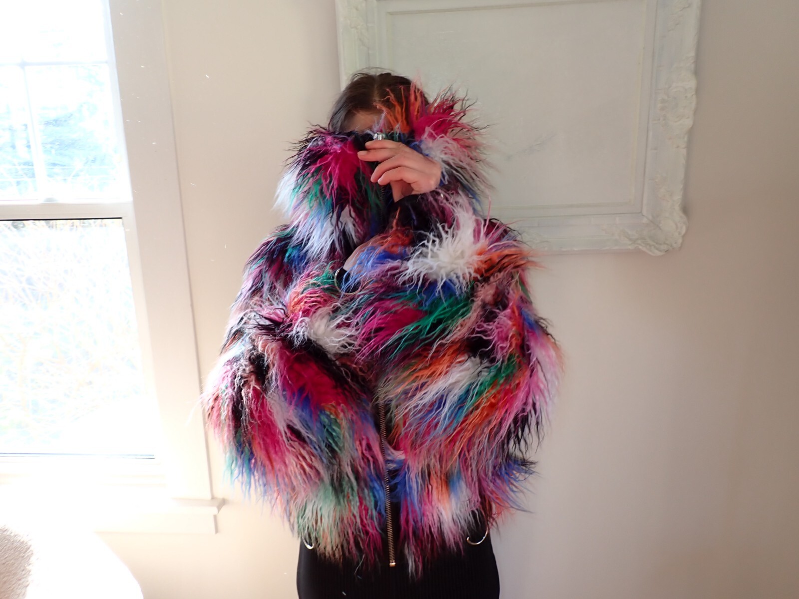 Current Mood, Fake as F#ck Multi coloured, faux fur jacket