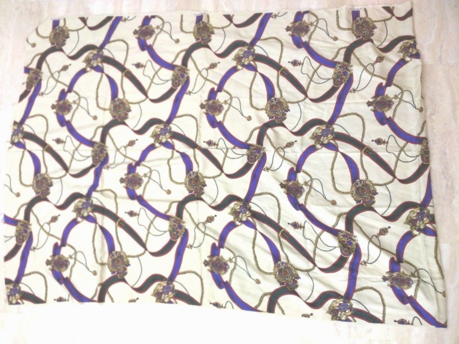 Vintage Fabric Mayar Silk Inc.Red Blue Green & Cream~Ropes & Coats of Arms~3 yds