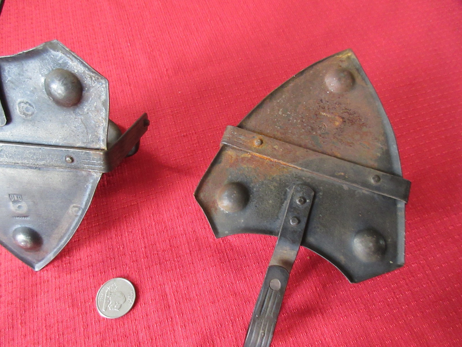 VINTAGE METAL CANDLE HOLDERS HANG OR CARRY m H B GERMANY EARLY PRIMITIVE UNIQUE