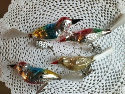 Weihnachten Neujahr Weihnachtsschmuck Christbaumschmuck Vogel Vogelnest Rot Gelb Silber Lauscha Glas Sammeln Seltenes Drukgreen Bt