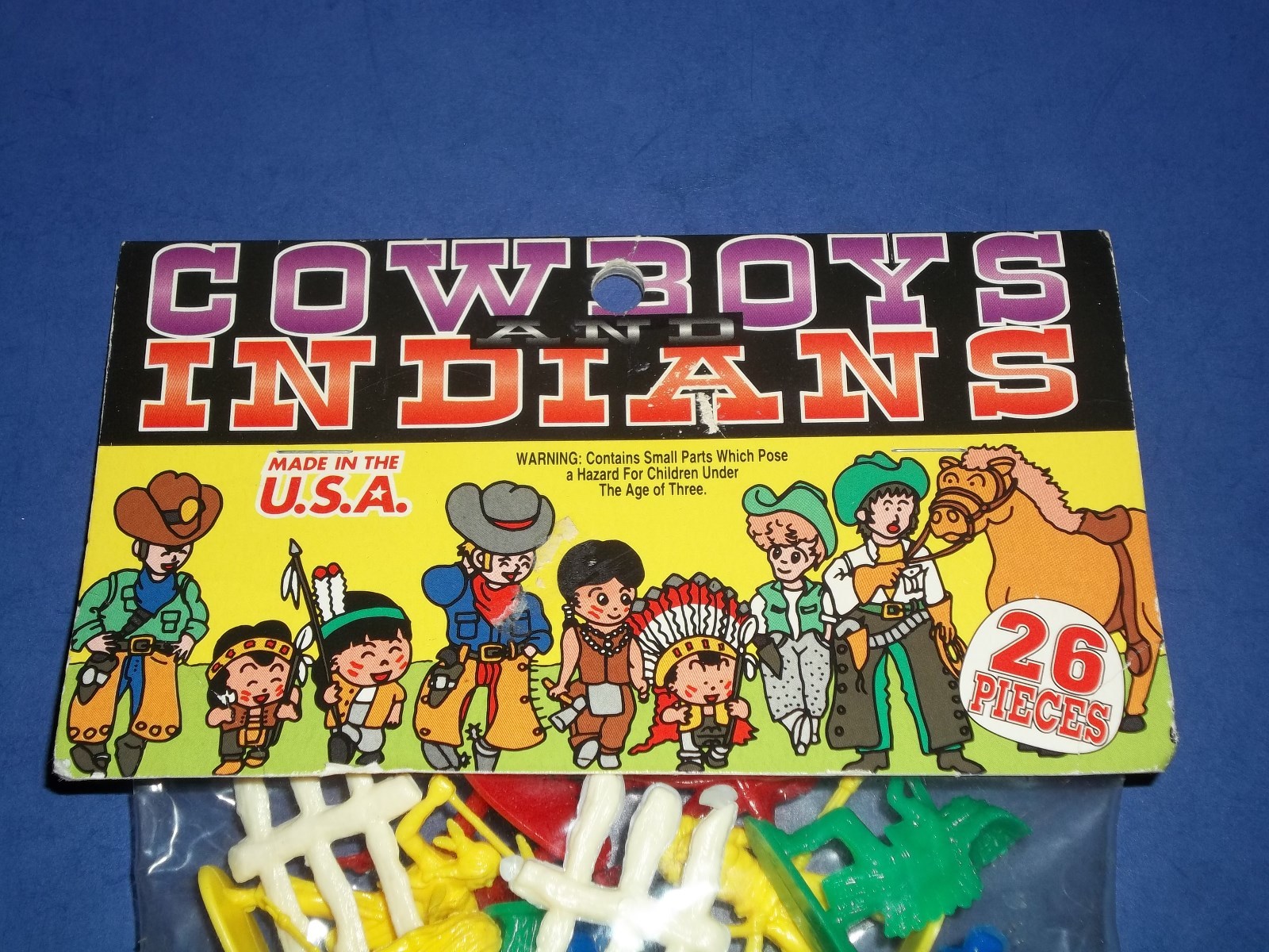 Vintage Tim Mee Toy Cowboys & Indians Bag, 26 pieces #12340 New in Pkg.