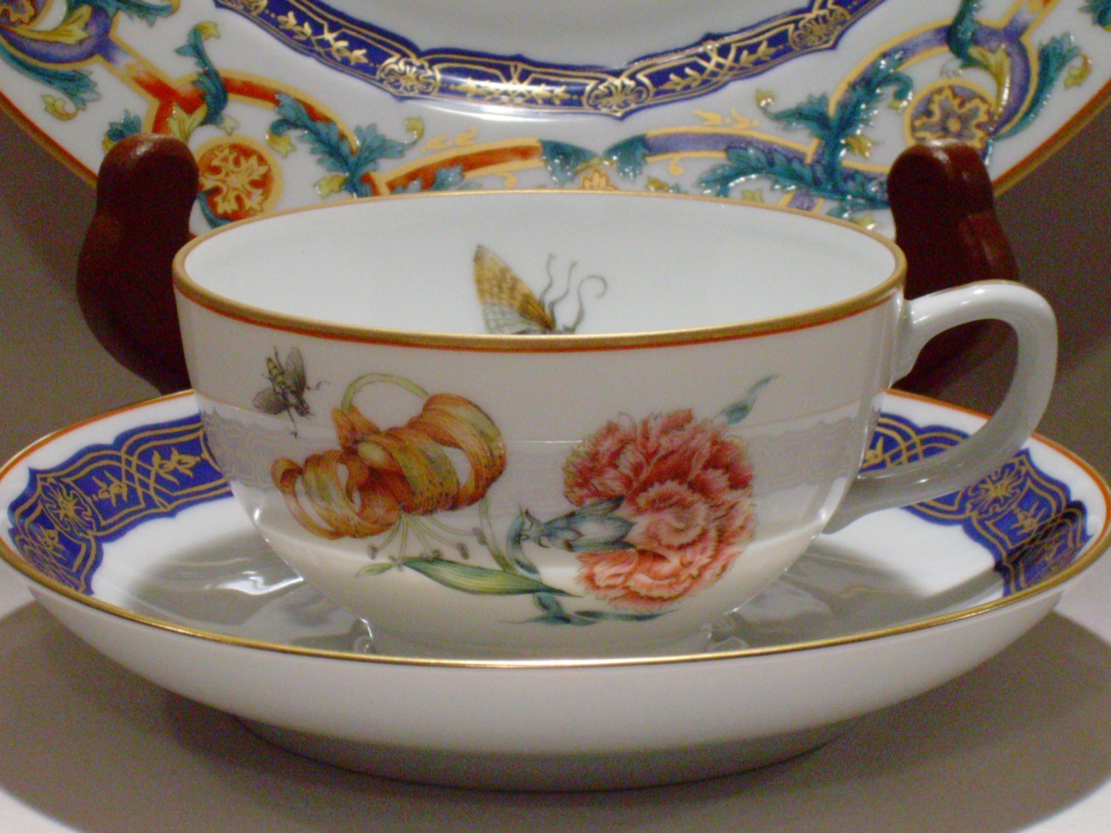 Mottahedeh Merian Daylily Trio Dessert/Salad Plate Cup Saucer