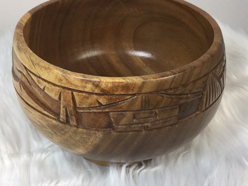 Hand Carved Wooden Punch Bowl Cup Set Tiki Island Vintage 60s 70s 14Pcs