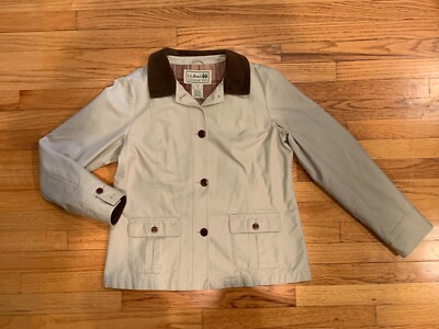 LL BEAN Barn Jacket Quilt Lined Women s Large L Beige Field Chore Coat  Canvas