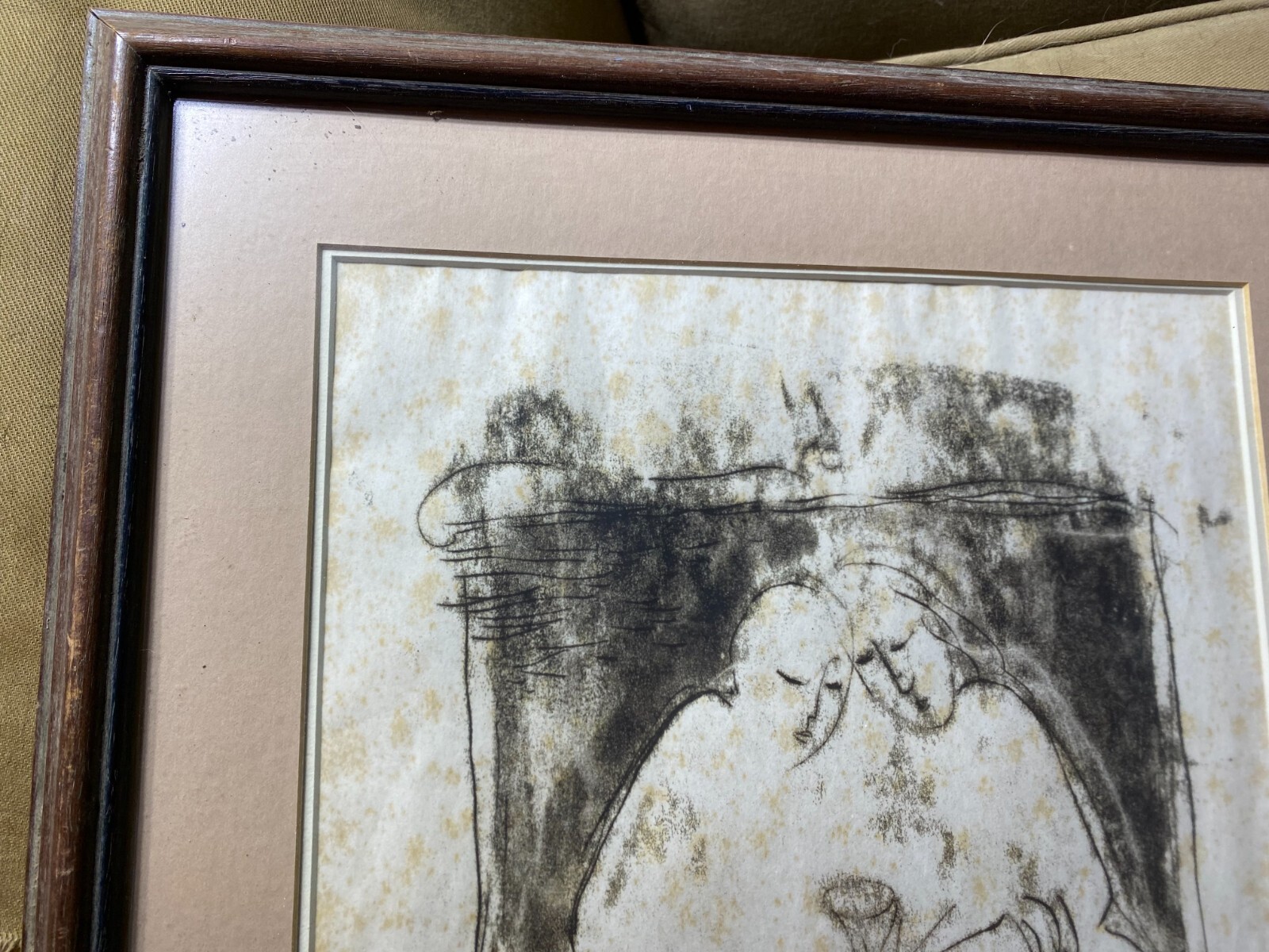 1983 "Two Figures Scene" Mixed Media Painting - Signed And Framed