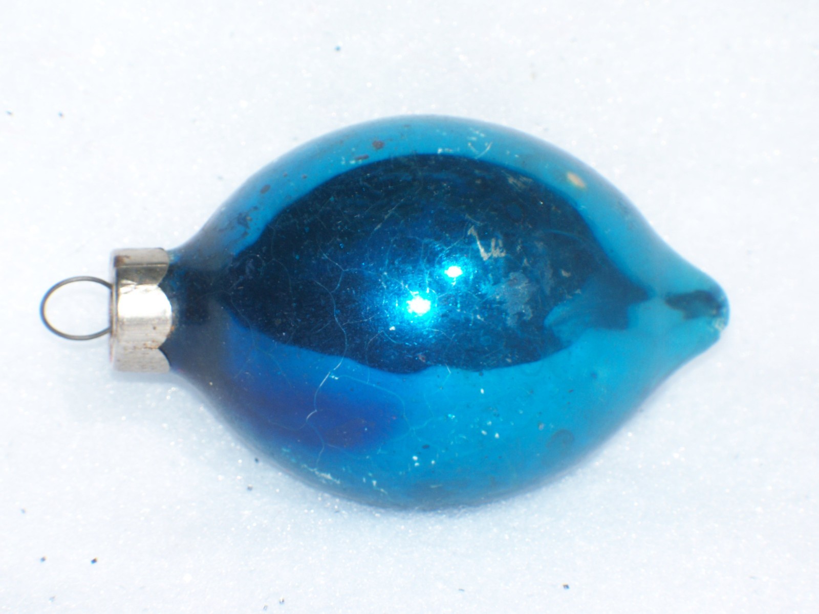 VINTAGE BLUE TEARDROP MERCURY GLASS CHRISTMAS ORNAMENT