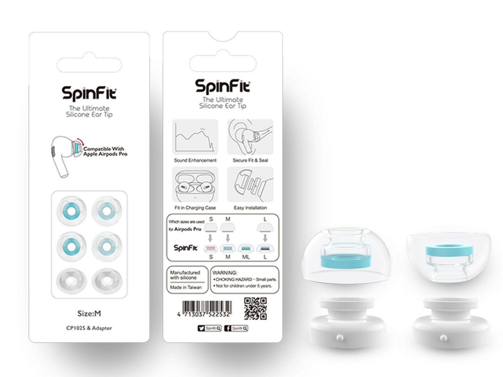 SpinFit CP1025-M Ultimate Silicone Ear Tip Specifically for Apple AirPods Pro - Picture 1 of 12