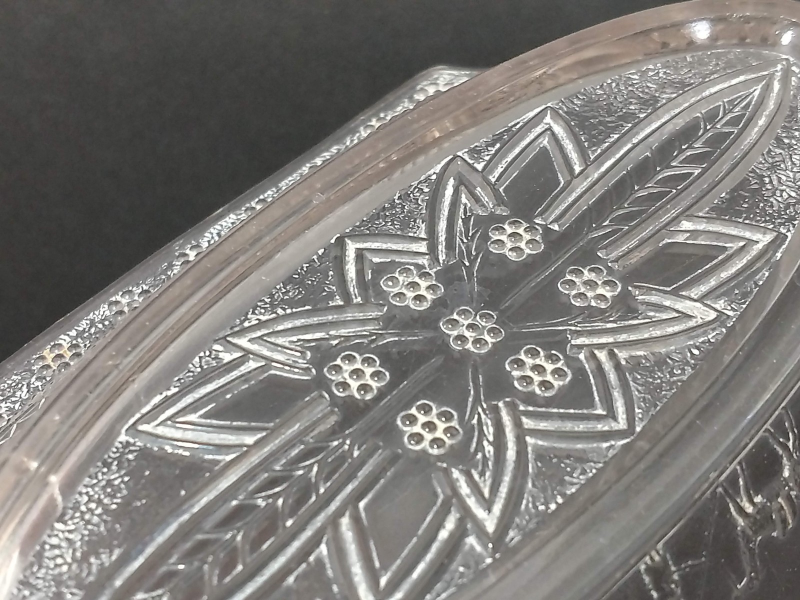 Antique Adams & Company Clear Glass Egyptian Parthenon Pattern Oblong Shape 1884