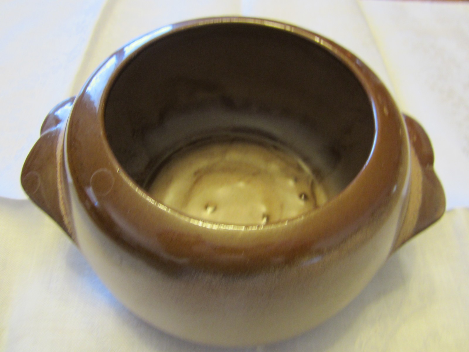 Frankoma Pottery Lazy Bones Satin Brown Casserole Bean Pot  Lid # 4V