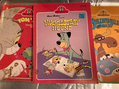 Merrigold Press Vintage Coloring Book Lot Of 3 - Tom & Jerry, Huckleberry, Rocky