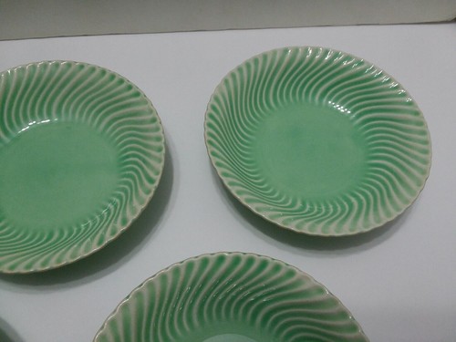Set of 5 Antique Limoges China Co Green Swirl Berry Bowls USA Sebring Ohio