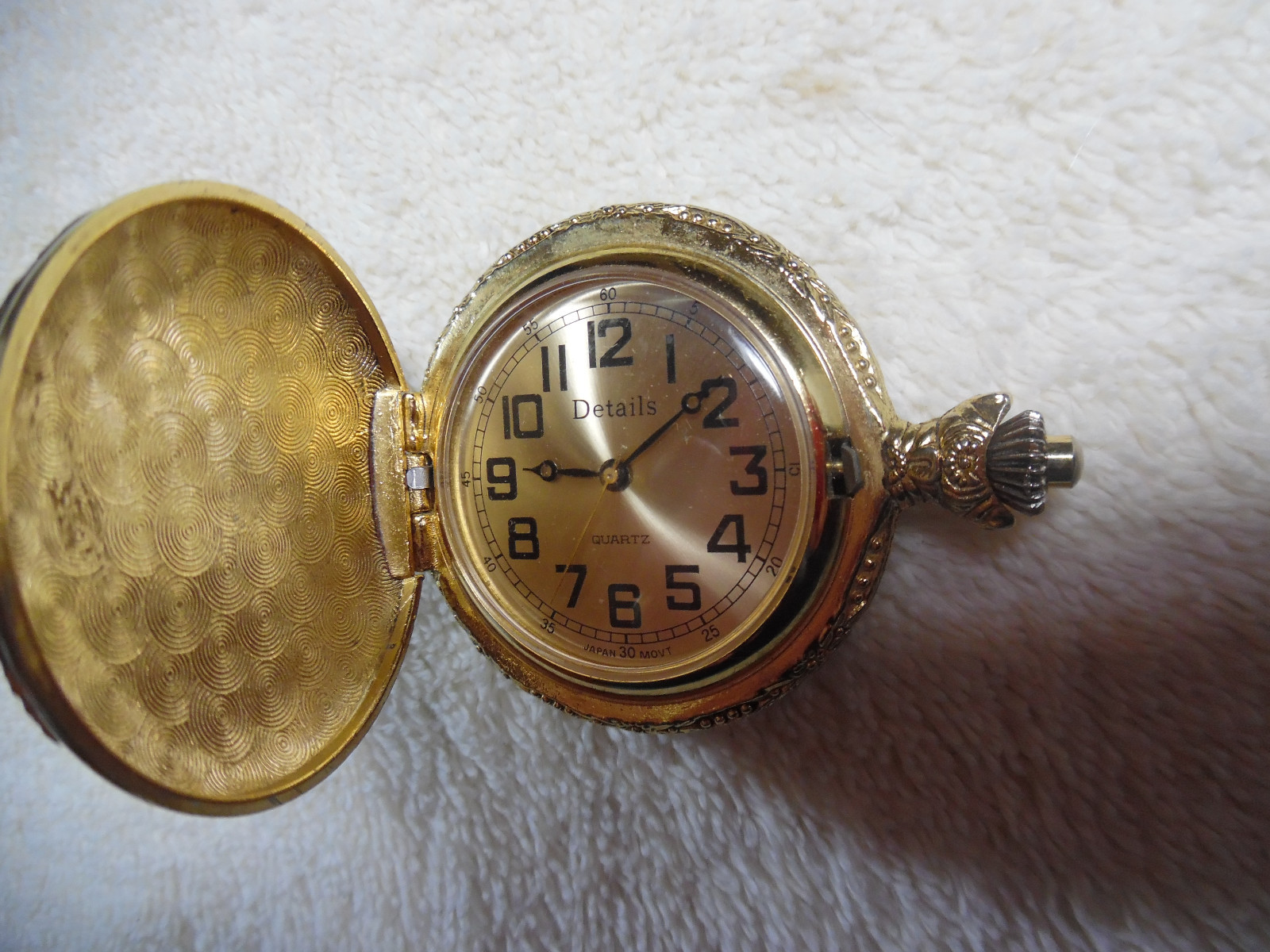 Details Quartz Pocket Watch Japan 30 Movement Gold Tone 160-35V