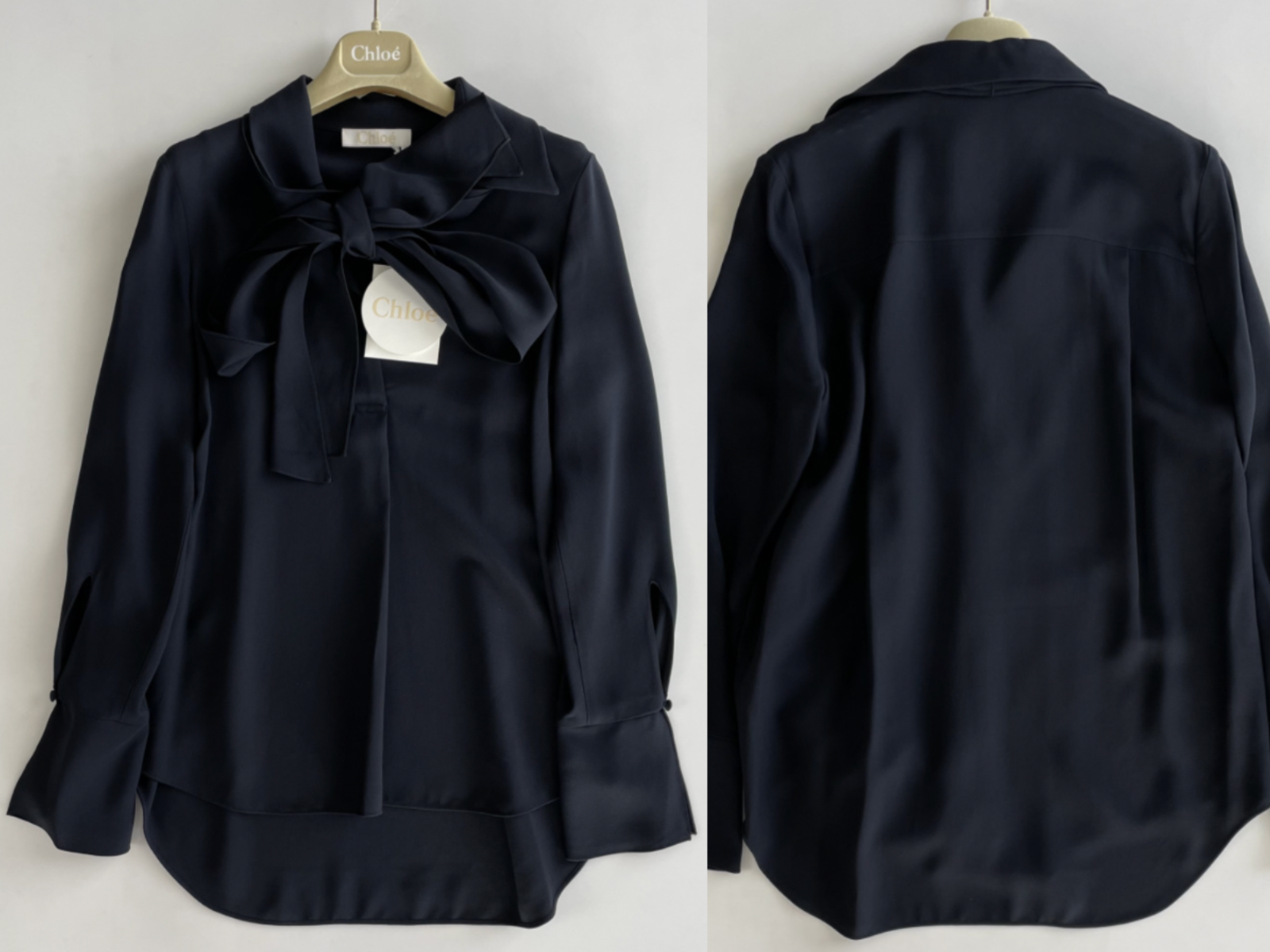 Pre-owned Chloé Blouse With Pussybow Ties Shirt Top Bow Collar Dress Hemd Xs In Blue
