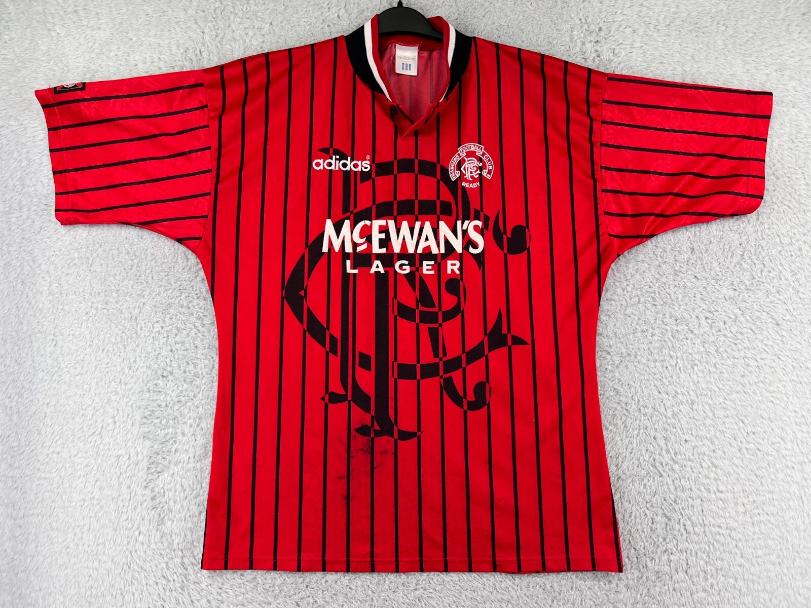 Glasgow Rangers FC Shirt Mens Large Red Jersey McEwans Lager