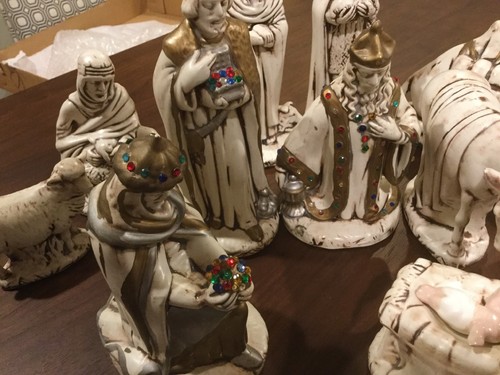 Vintage 19 Piece Ceramic Nativity Set Large