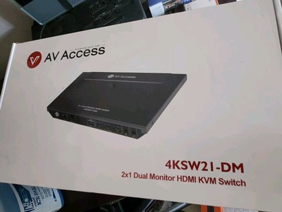 AV Access 4KSW21-DM 2x1 Dual Monitor HDMI KVM Switch w/AC Adapter Tested Working