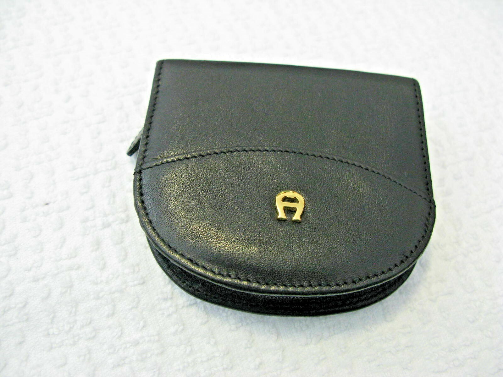 Aigner black leather travel sewing kit