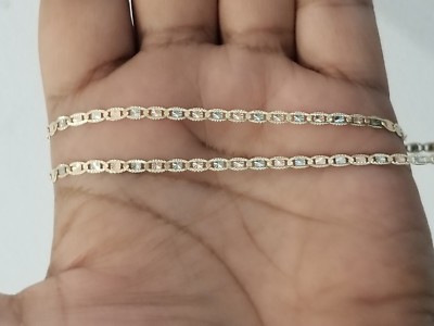 Pre-owned Necklace Real 10k Tri Tone Gold Valentino Style  Chain 3 Mm 24" Inch Unisex