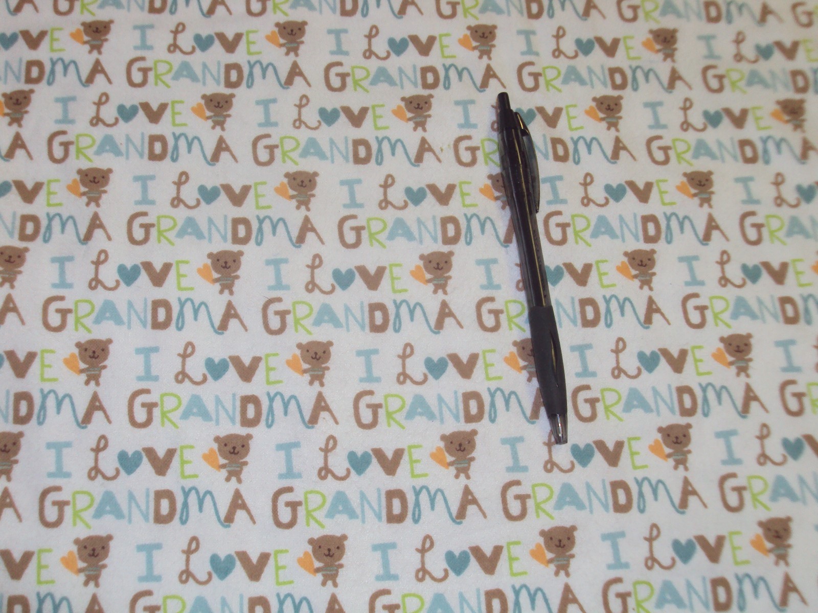 Cotton flannel fabric with '! love Grandma' 1 yard