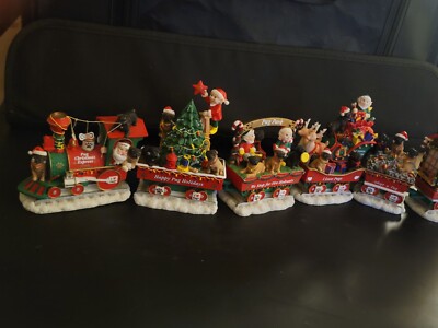 The Danbury Mint The Pug Express Dog Christmas Train Santa Complete All 6 Pieces
