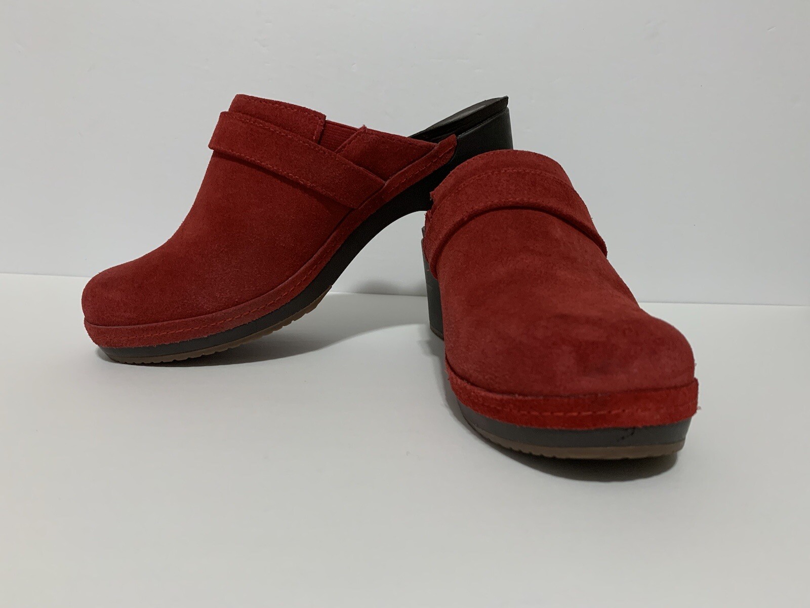 suede leather slip on clogs
