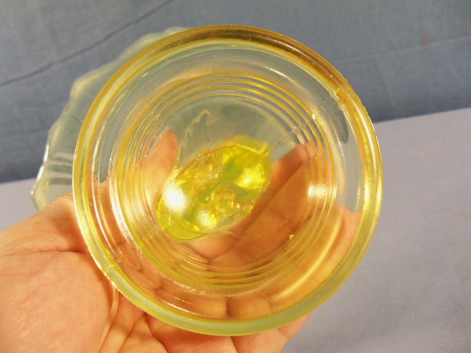 Vintage Northwood Vaseline Opalescent Compote w/ Dolphin Figural Stem