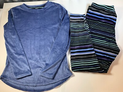 Climate Right Cuddl Duds Velour Pajama Set-Size L/G Thumb Holes Very Soft & Cozy