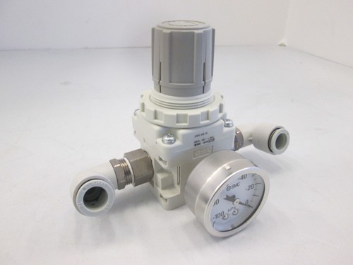 SMC, IRV20-03G-X3, Pneumatic Valve w/ -100-0 Pressure Gauge, Used