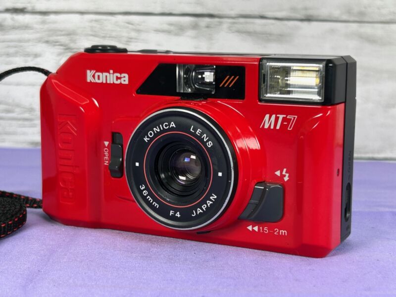 [mint W/ Strap] Konica Mt-7 Red Point & Shoot 35mm Film Camera From Japan