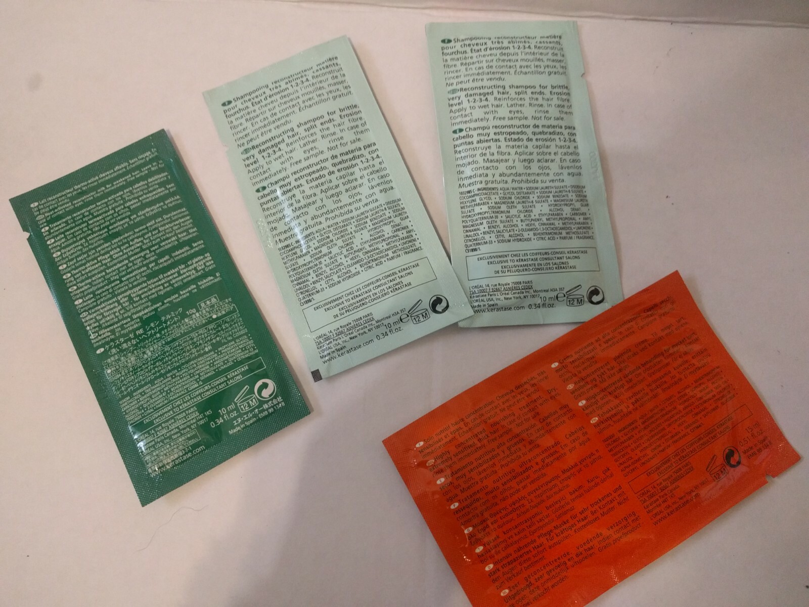 Kerastase Set of 4 Sample Packs Shampoo Reconstructor Milk Mask 0.34 fl oz