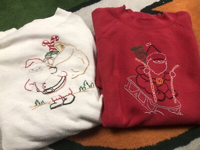 Vintage Christmas Sweatshirts (2) Hand Made Santa Women s 90s XMAS Holiday Mom