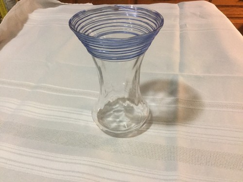 6 Inch Steuben Vase Clear Blue Thread