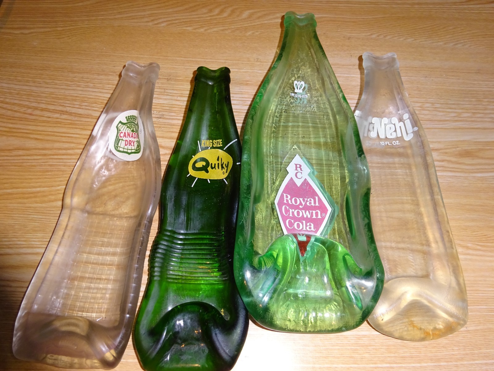 Lot of 4 Soda Bottle Slumps, Very unique way to preserve vintage bottles!!!
